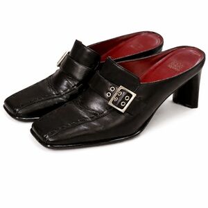 Vintage Glacee Black Women's Heeled Mules Size 7M Leather Upper
